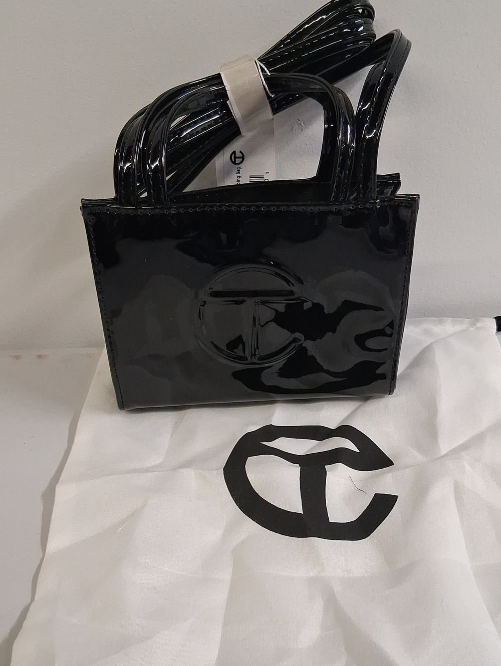 NWT Telfar Black Patent Mini Tote Bag